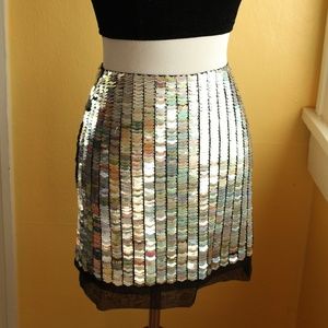 BRAND NEW W/TAGS TOP SHOP SILVER SEQUIN MINI SKIRT